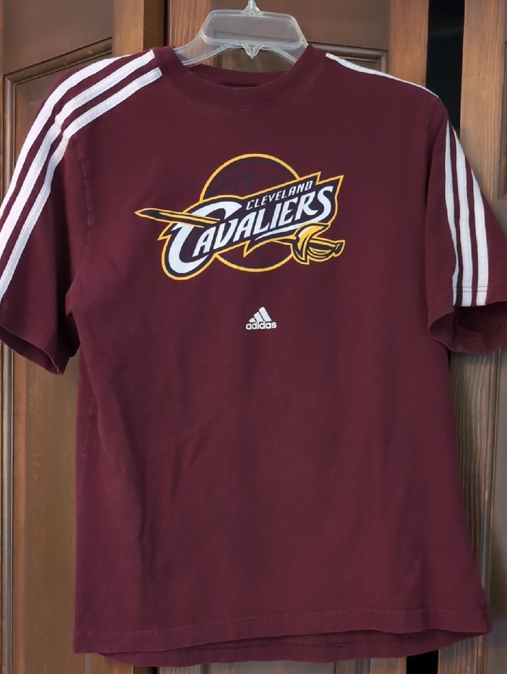 adidas Maroon Cleveland Cavaliers Logo Tee with White Stripes